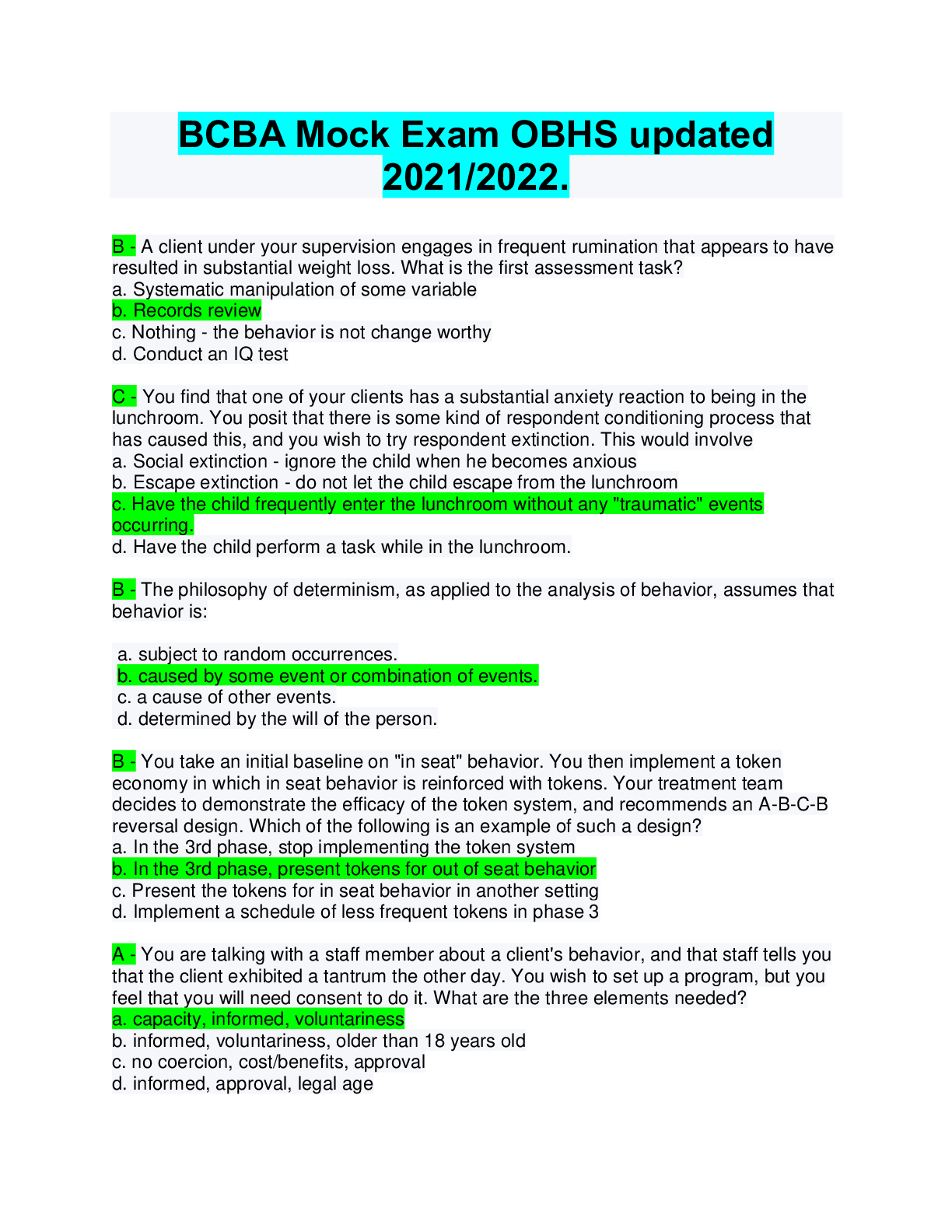 Preview image for BCBA Mock Exam OBHS updated 2021/2022.